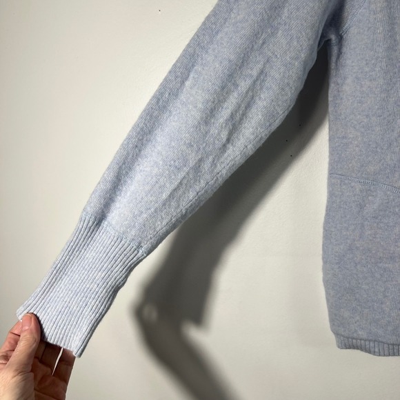 Ann Taylor Loft Tie Mock Neck Wool Cashmere Angora Sweater M Light Blue Pockets - Picture 4 of 7
